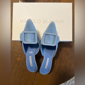 Manolo Blahnik Suede Buckle Mule